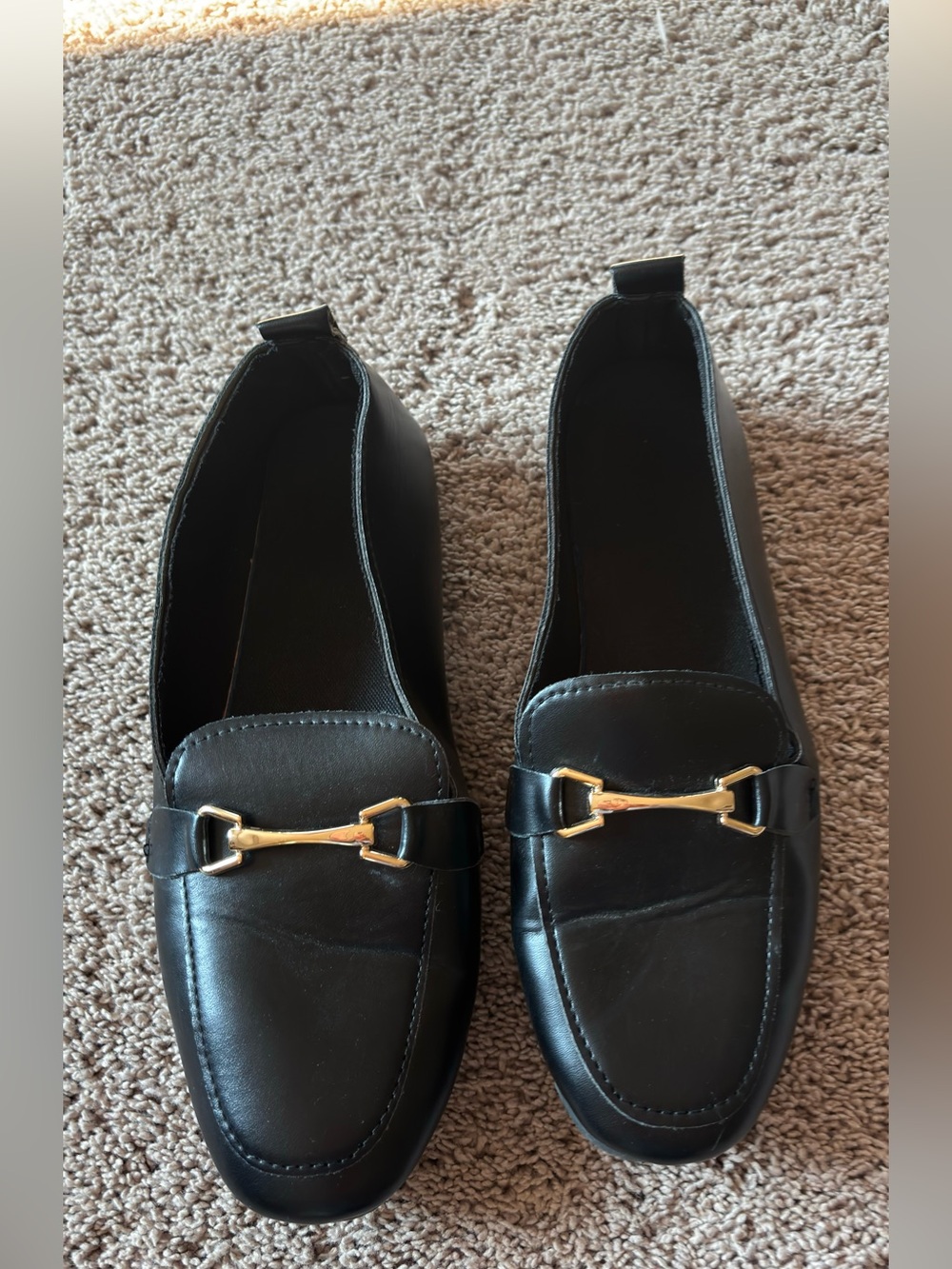Black Women's Slip-On Loafers with Gold Bit Detail